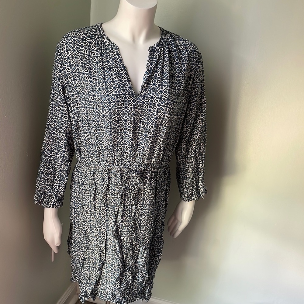 Loft blue & white shirt dress with drawstring waistband size large